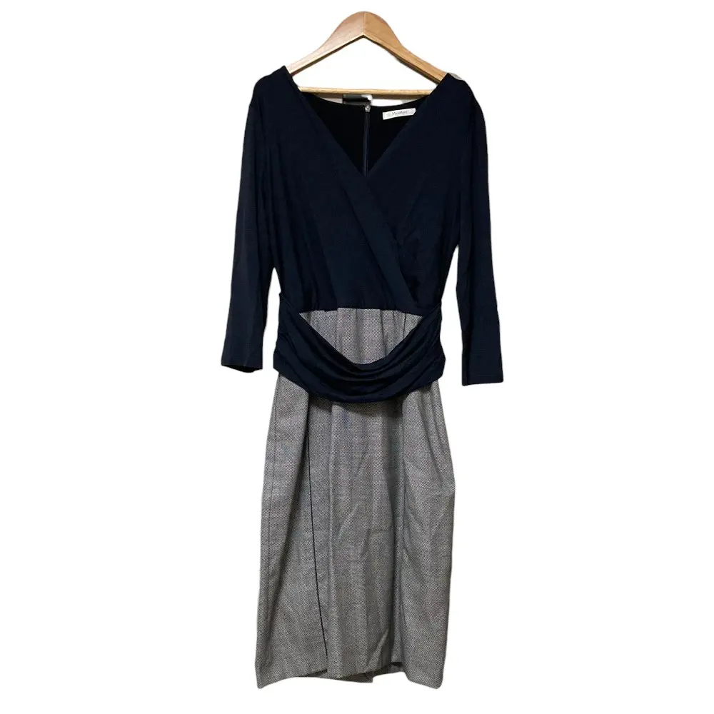 Max Mara マックスマーラ カシュクール ドッキングドレス ひざ丈 ワンピース サイズ44 ネイビー