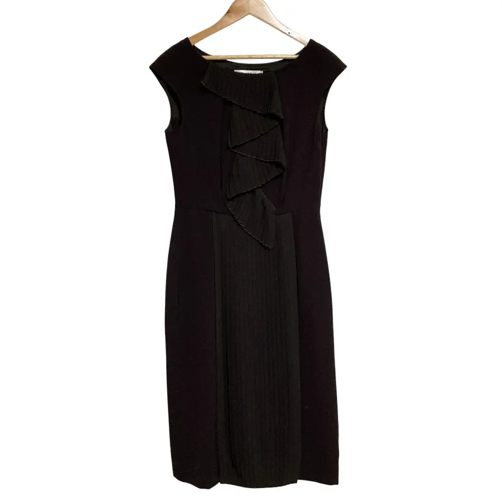 MAX MARA マックスマーラ プリーツラッフルデザイン ノースリーブドレスワンピース ブラウン ブラック