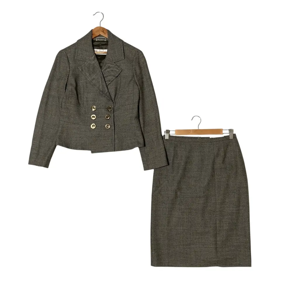 Max Mara マックスマーラ ウール ストレッチ ダブルブレスト ジャケット スカート スーツ セットアップ 40 グレー