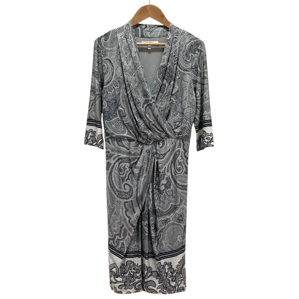 Max Mara マックスマーラ ペイズリー柄 カシュクール ワンピース 42 ホワイト グレー