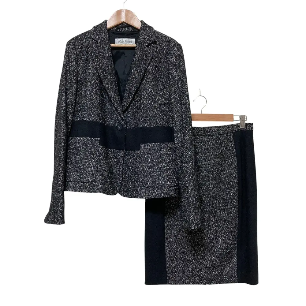 Max Mara マックスマーラ ツイード コンビ ジャケット スカート スーツ セットアップ 44/42 ブラック系