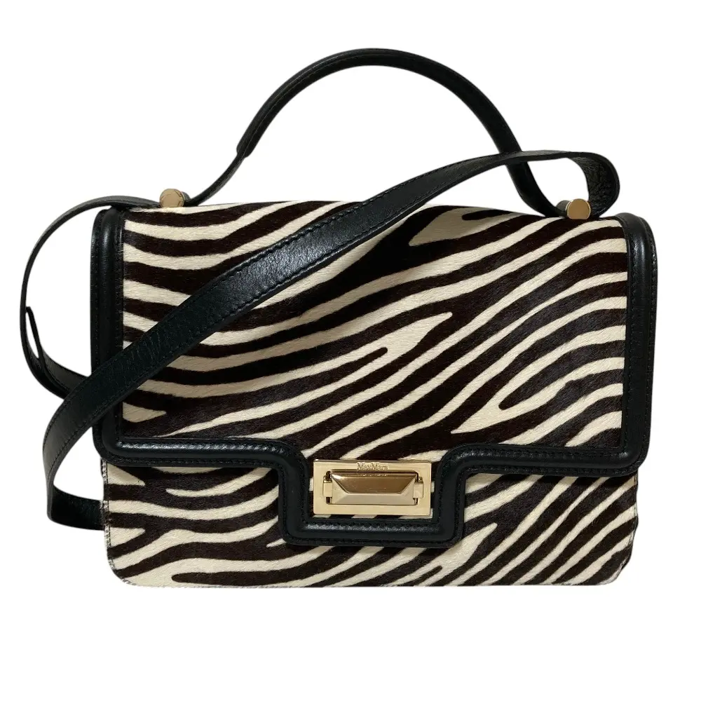Max Mara マックスマーラ ゼブラ柄 ハラコレザー ショルダーバッグ ブラウン
