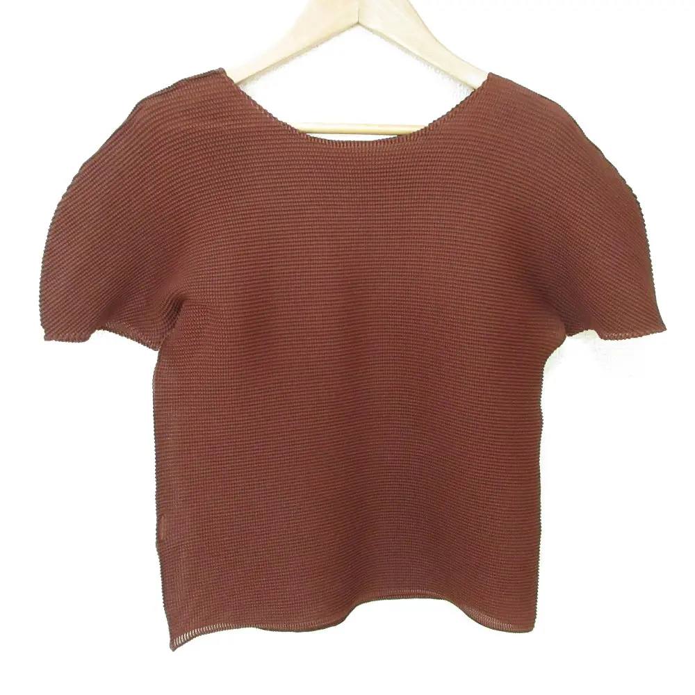 me ISSEY MIYAKE ミーイッセイミヤケ 半袖 ショート丈 カットソー トップス ブラウン