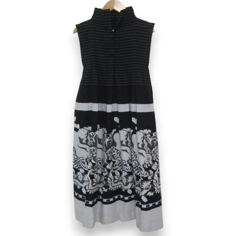 21SS me ISSEY MIYAKE ミーイッセイミヤケ フラワージャガード ボトルネック ノースリーブ マキシ丈ワンピース グレー×ブラック