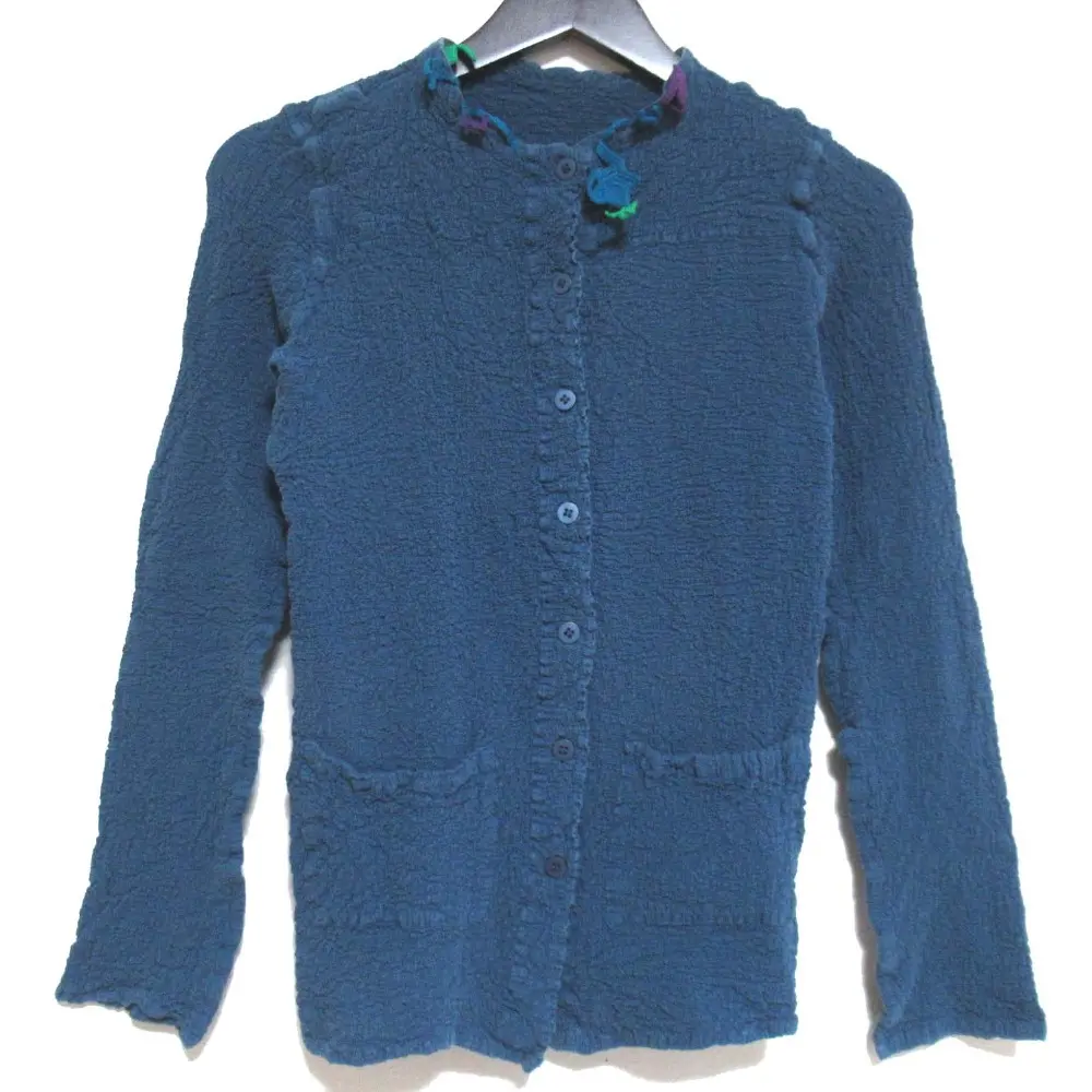 me ISSEY MIYAKE ミーイッセイミヤケ カリフラワープリーツ モチーフ装飾 ロングスリーブ 長袖 シャツ カーディガン ブルー