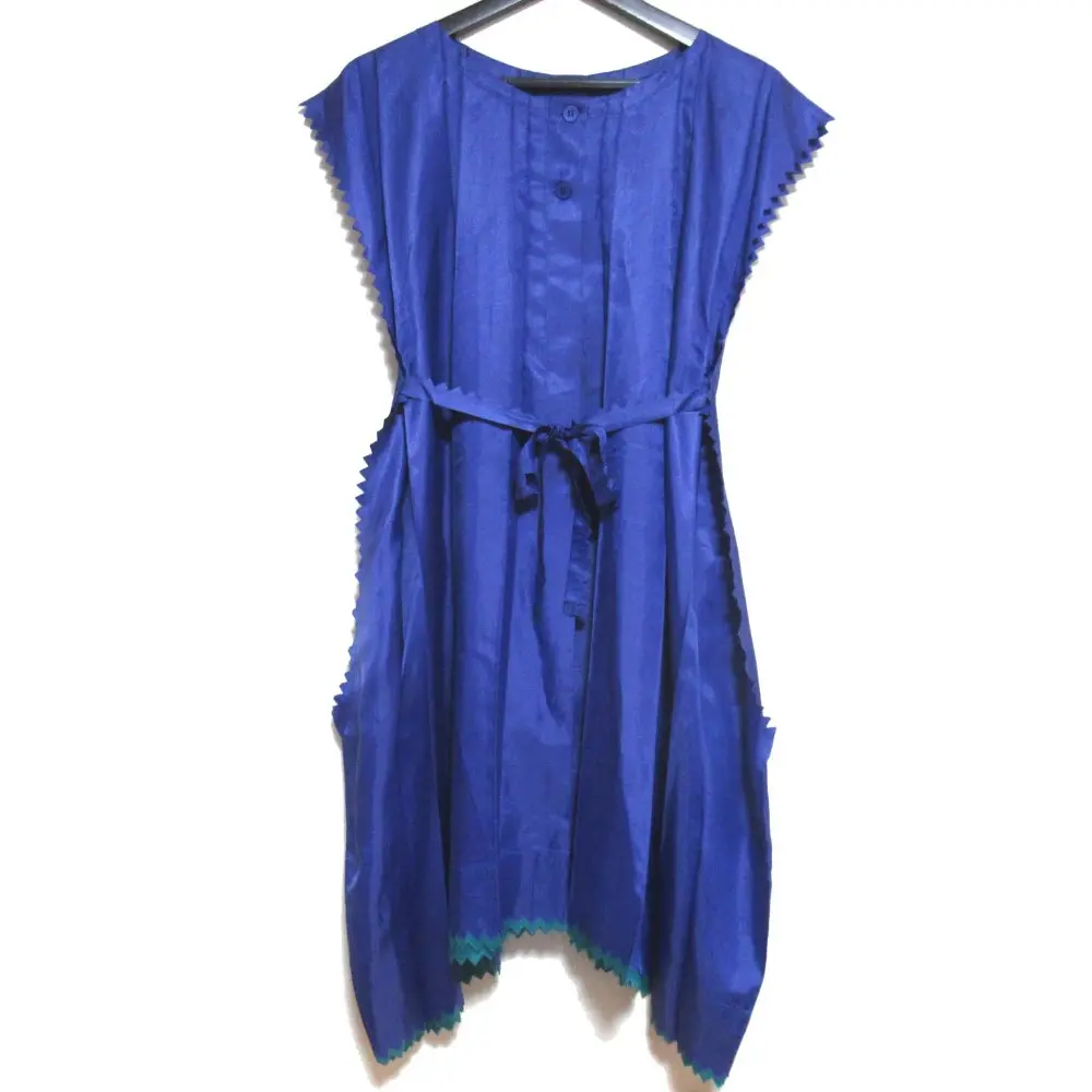 me ISSEY MIYAKE ミーイッセイミヤケ ギザギザ フレンチスリーブ ベルテッド プリーツ ミニワンピース ドレス MI21FH172 ブルー