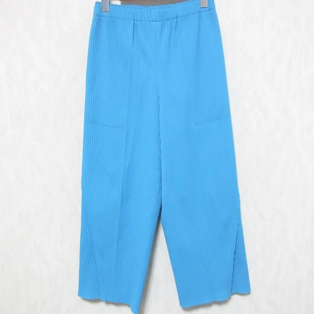24SS me ISSEY MIYAKE ミーイッセイミヤケ オンライン完売モデル CURVE PLEATS プリーツワイドパンツ ライトブルー