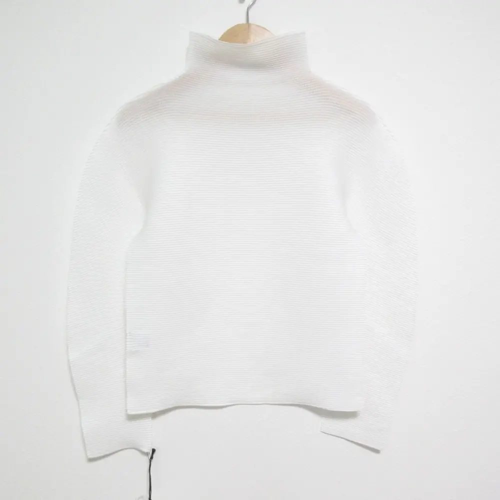 24SS me ISSEY MIYAKE ミーイッセイミヤケ STRETCH PLEATS ハイネック 長袖 ストレッチ カットソー MI41FJ201 ホワイト