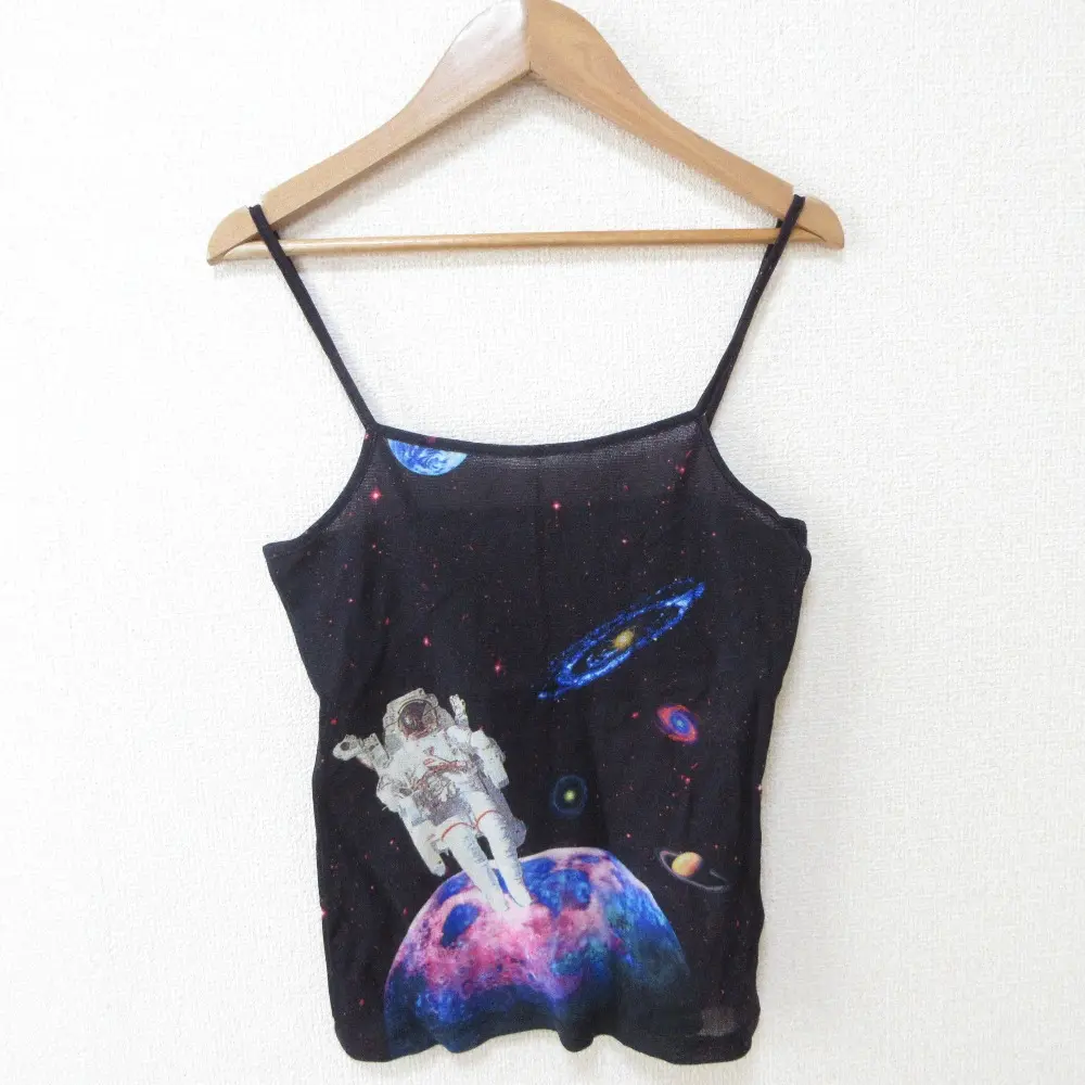 me ISSEY MIYAKE ミーイッセイミヤケ 宇宙柄 プラネット柄 シアーニット キャミソール ビスチェ カットソー ブラック