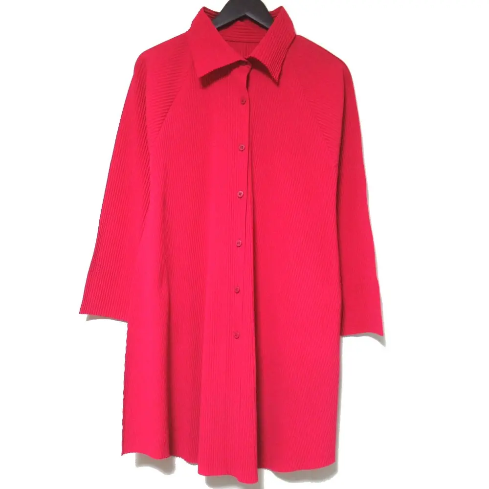 me ISSEY MIYAKE ミーイッセイミヤケ プリーツ ロングシャツ フューシャピンク