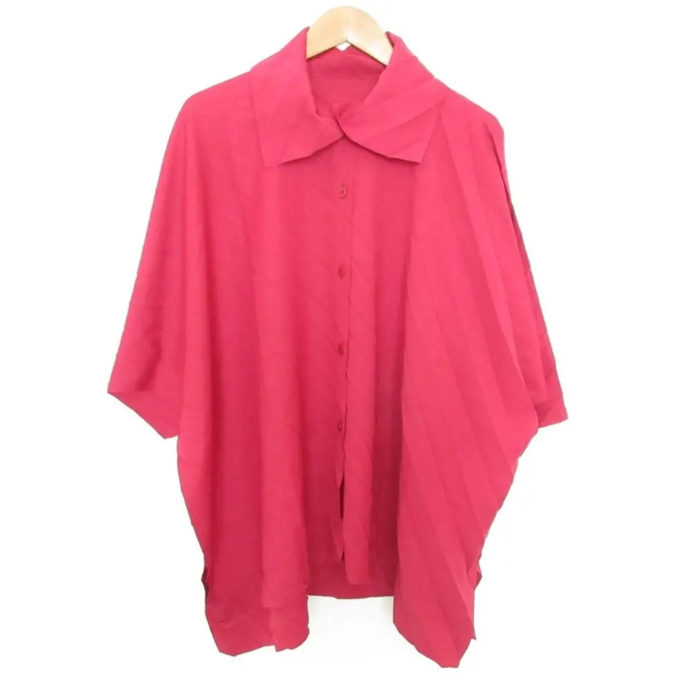 20AW me ISSEY MIYAKE ミーイッセイミヤケ ドルマンスリーブ プリーツシャツ ブラウス オーバーサイズ ピンク