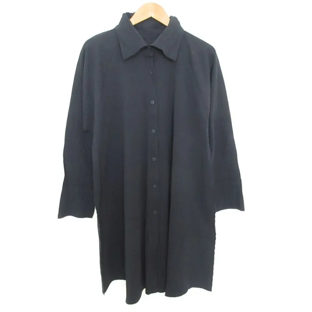 20SS me ISSEY MIYAKE ミーイッセイミヤケ A.POC INSIDE プリーツ ロングシャツ ブラウス ワンピース ネイビー