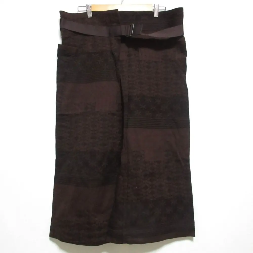 20AW me ISSEY MIYAKE ミーイッセイミヤケ 総柄 ベルテッド ワイドパンツ クロップドパンツ F ブラウン
