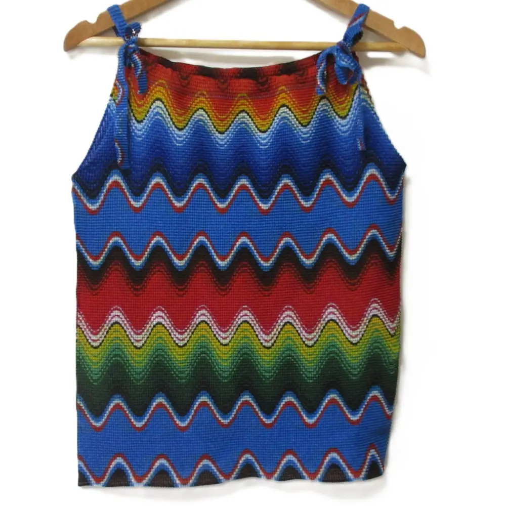 me ISSEY MIYAKE ミーイッセイミヤケ ボックスプリーツ シェブロンボーダー リボン キャミソール MI03FR263 ブルー系