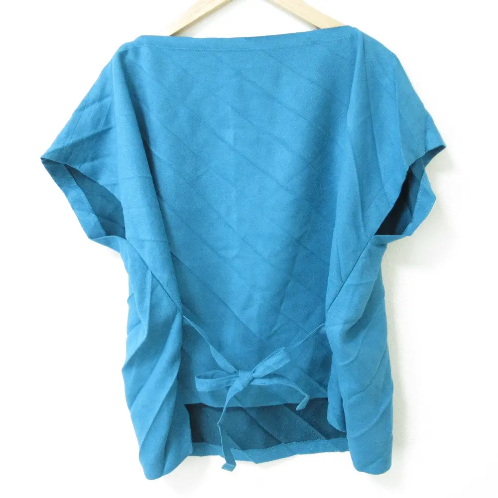 me ISSEY MIYAKE ミーイッセイミヤケ プリーツ ボックスシルエット フレンチスリーブ ベルテッド ブラウス mi73fk431 ブルー