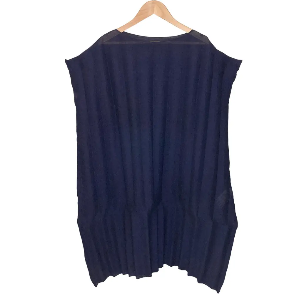 23SS me ISSEY MIYAKE ミー イッセイミヤケ 楊柳 プリーツ切替 ワンピース ネイビー