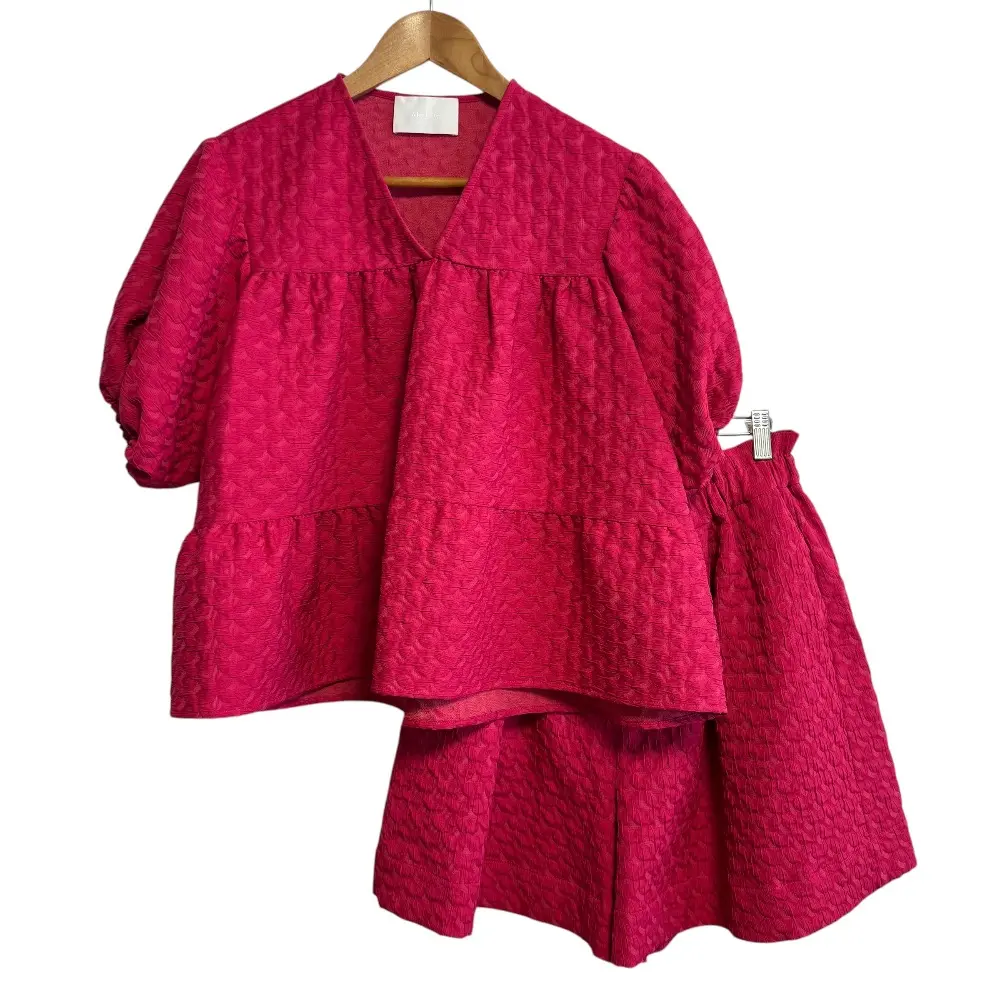 23AW Merlette マーレット 総柄 ストレッチ ブラウス+イージーショートパンツ キュロット セットアップ XS/S ピンク