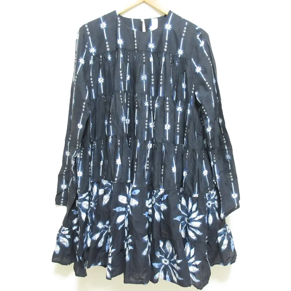 Merlette マーレット ジェーンカレンダーコラボ SOLIMAN SHIBORI DRESS 長袖 ミニワンピース サイズS ネイビー