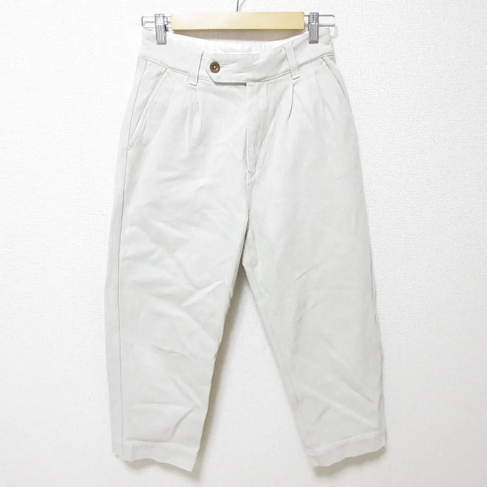MHL. エムエイチエル マーガレットハウエル COTTON LINEN HERRINGBONE コットンリネン テーパード タックパンツ 1 アイボリー系