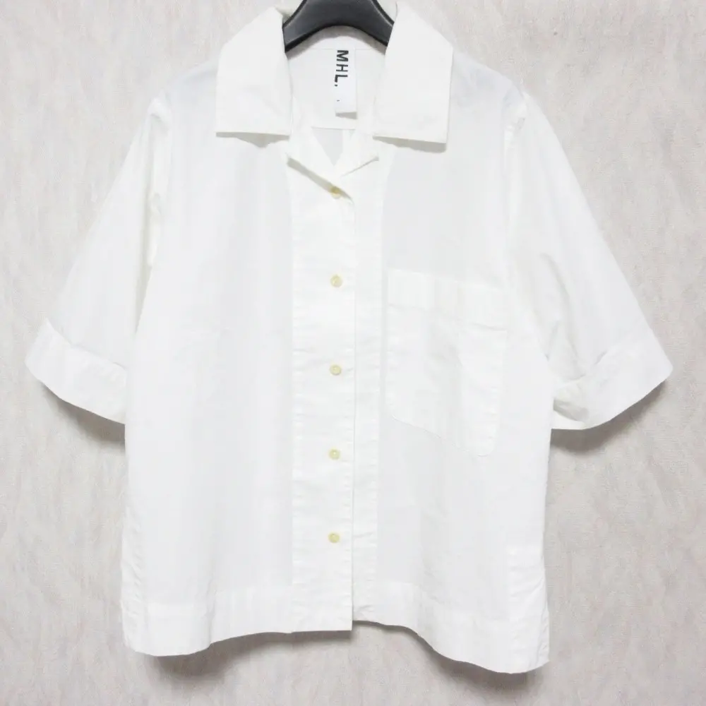 22SS MHL. エムエイチエル マーガレットハウエル オープンカラー 半袖 シャツ ブラウス 595-2152583 1 ホワイト