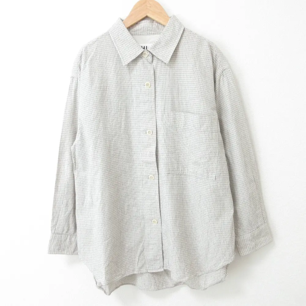 22AW MHL. エムエイチエル マーガレットハウエル チェック柄 長袖 シャツ ブラウス サイズ2 オフホワイト