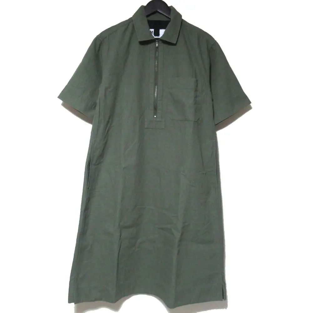 24SS MHL マーガレットハウエル COTTON HEMP TWILL ミモレ丈 コットンヘンプツイル ハーフジップ ワンピース サイズ1 カーキ