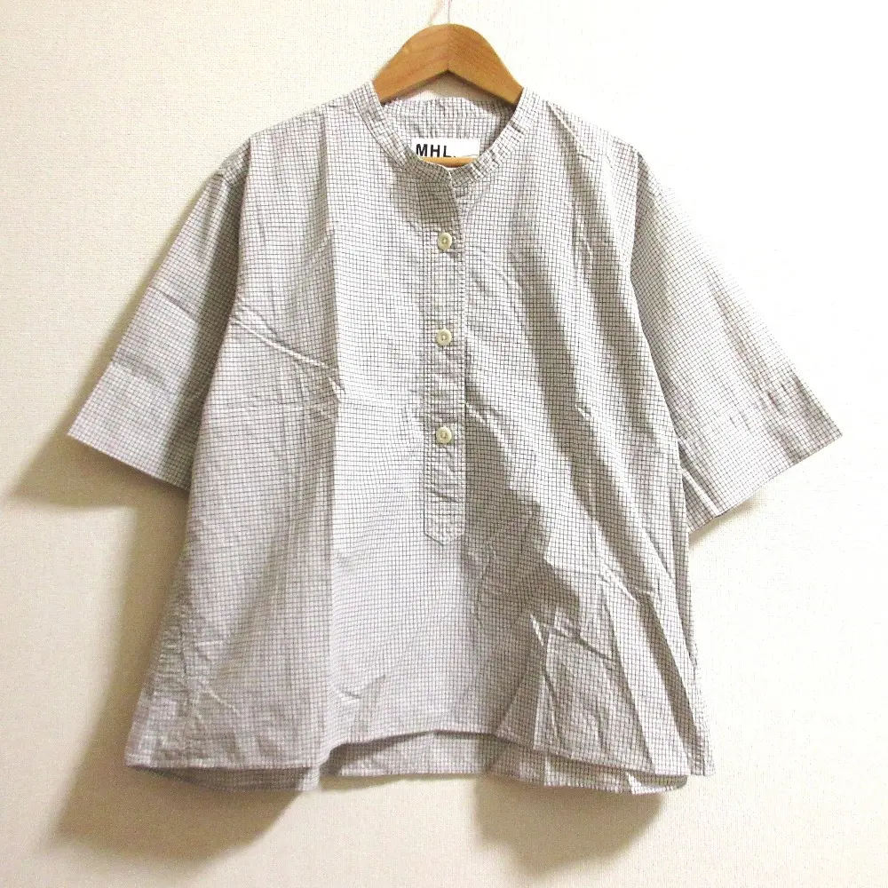 23SS MHL. マーガレットハウエル COTTON GRAPH CHECK シャツ ブラウス サイズ1 ホワイト グレー
