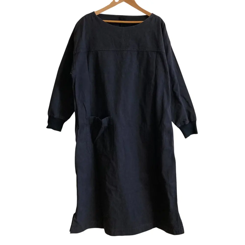 MHL エムエイチエル マーガレットハウエル FADED COTTON TWILL 長袖 ひざ丈 ワイドワンピース サイズ1 ダークネイビー