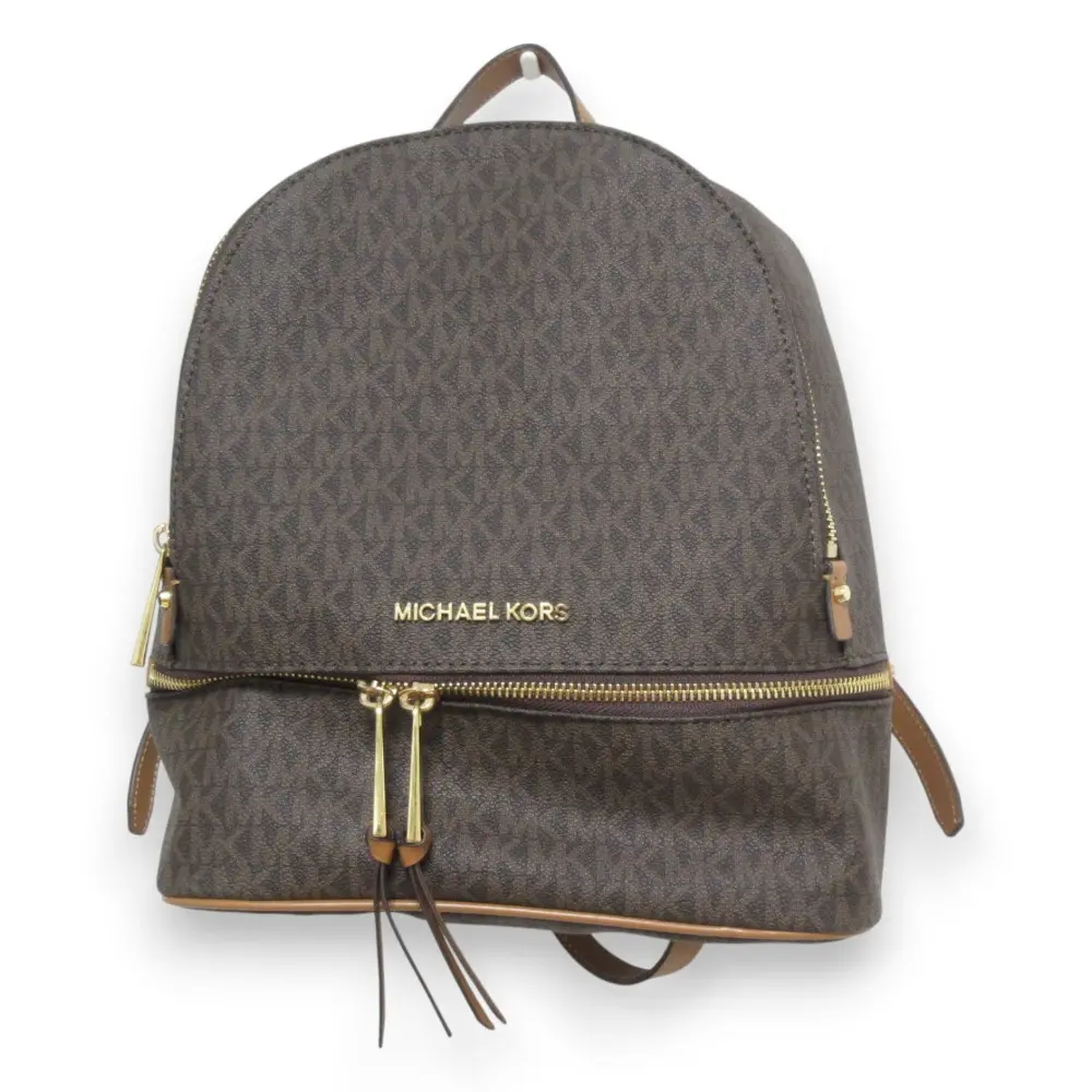 MICHAEL KORS マイケルコース RHEA PVCレザー MKシグネチャー バックパック リュックサック ブラウン×ゴールド金具