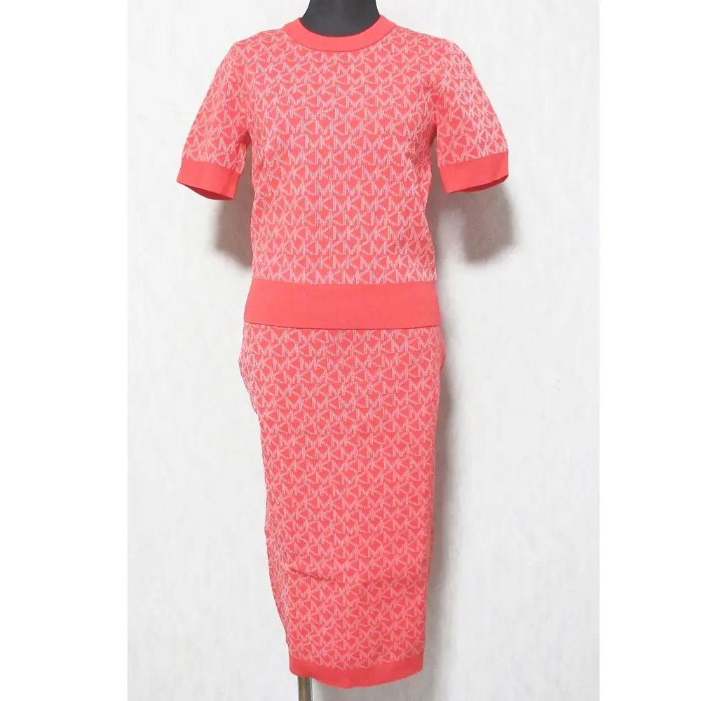 MICHAEL KORS マイケルマイケルコース MKシグネチャー ロゴ ジャガード ニットトップス＋スカート セットアップ XS/S レッド