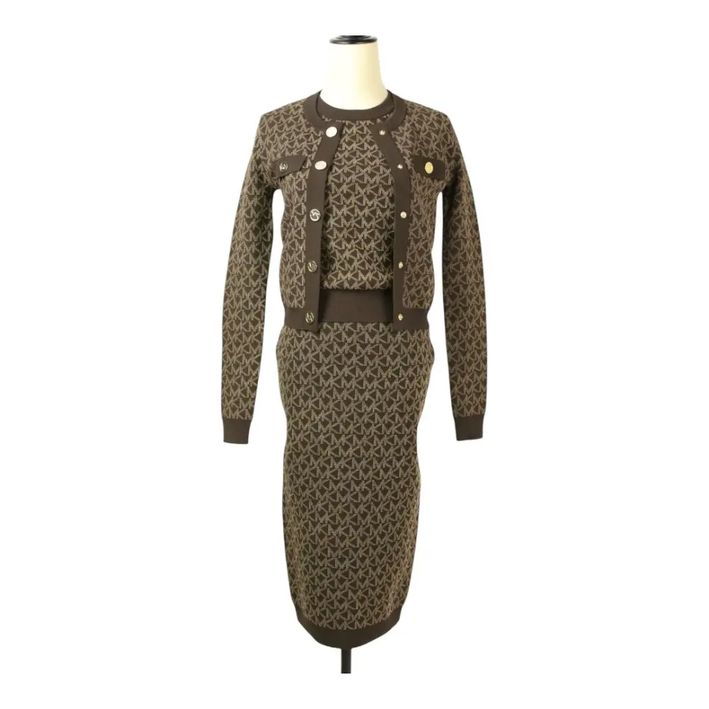 22SS MICHAEL KORS マイケルコース MKシグネチャー ハーフスリーブ ニットカットソー カーディガン スカート 3点セット ブラウン