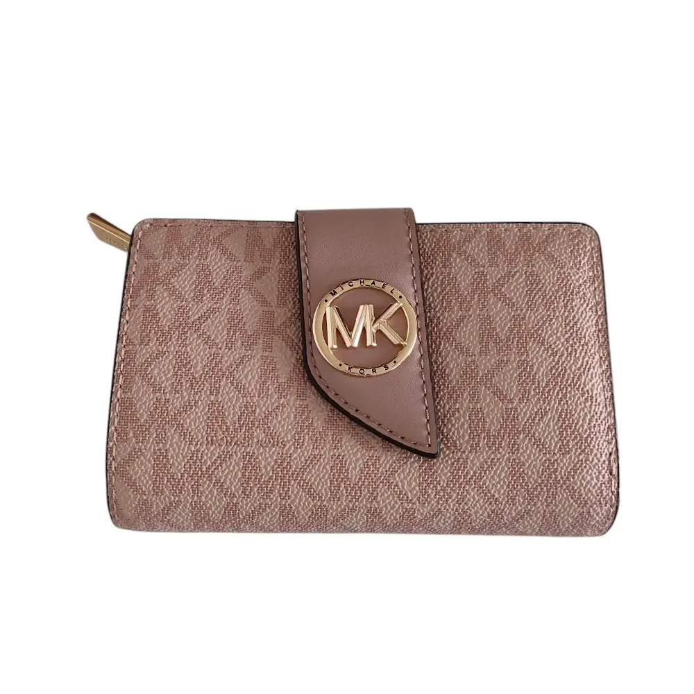 MICHAEL KORS マイケルコース GREENWICH タブ ウォレット ミディアム MKシグネチャー 二つ折り 財布 32H1GGRE8B ピンク