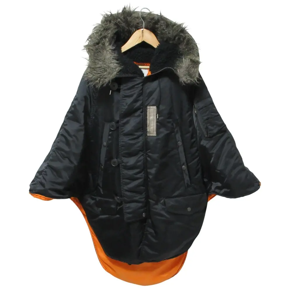 MIHARA YASUHIRO ミハラヤスヒロ ミリタリーポンチョ フーデッドコート 36 ブラック×オレンジ