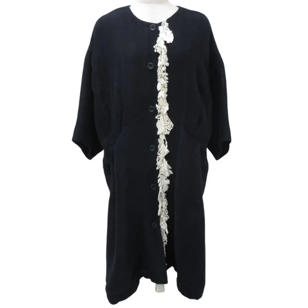 mina perhonen ミナペルホネン forest parade 刺繍 モチーフ リネン ロングコート ts6436 サイズ38 ネイビー