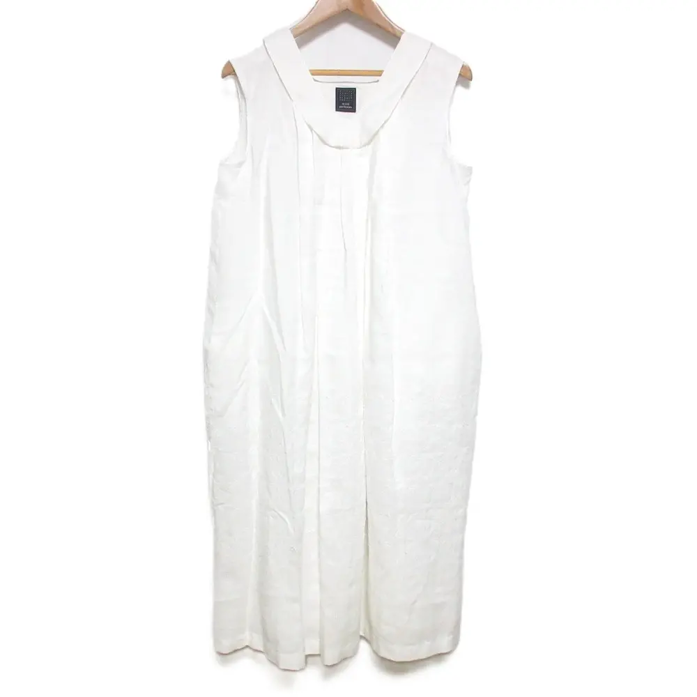 20SS mina perhonen ミナペルホネン ribbon bird 刺繍 リネン100％ ひざ下丈 ノースリーブワンピース YS3716 40 ホワイト