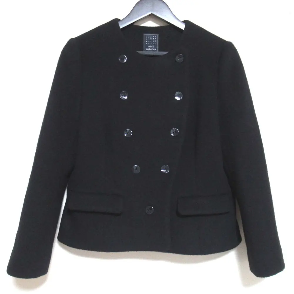 mina perhonen ミナペルホネン pianissimo ピアニッシモ 裏地花柄 ウール ダブル ノーカラージャケット ra2228 40サイズ ブラック