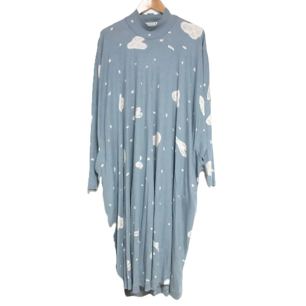 mina perhonen ミナペルホネン trois プリント 長袖 ひざ下丈 ロングワンピース XA8363 F ライトブルー
