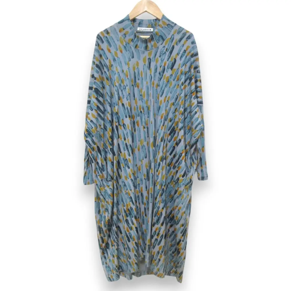 mina perhonen ミナペルホネン CANDLE プリント ウール ボトルネック 長袖 ニット マキシ丈ワンピース VA8107 サイズ38 ブルー系