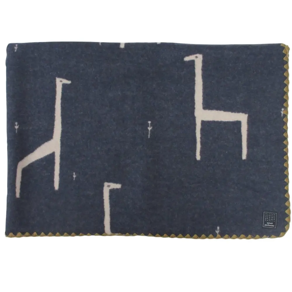 mina perhonen ミナペルホネン giraffe ジラフ ウール100% リバーシブル ブランケット ショール ケープ ta7701 ネイビー