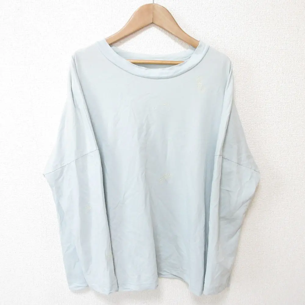 mina perhonen ミナペルホネン choucho ちょうちょ 刺繍 オーバーサイズ 長袖 カットソー Tシャツ 40 ライトブルー