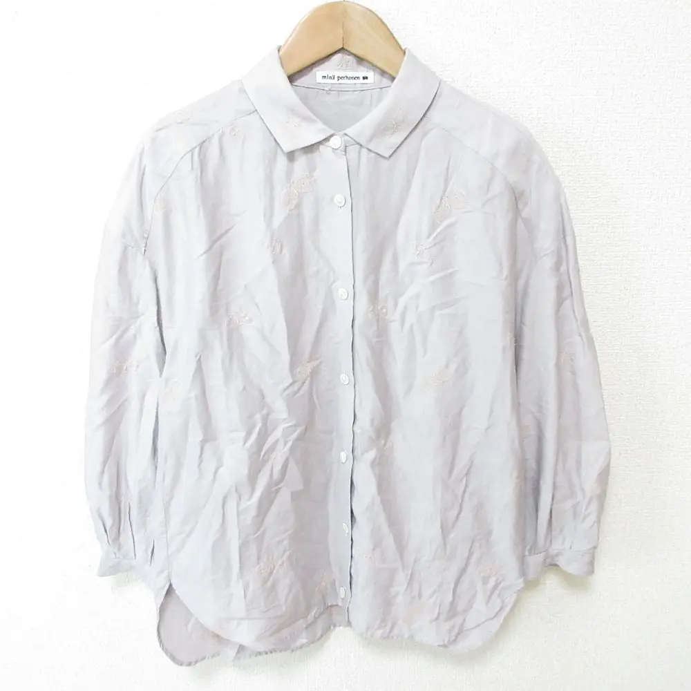 mina perhonen ミナペルホネン choucho ちょうちょ 刺繍 長袖 シャツ ブラウス 38 ライトパープル