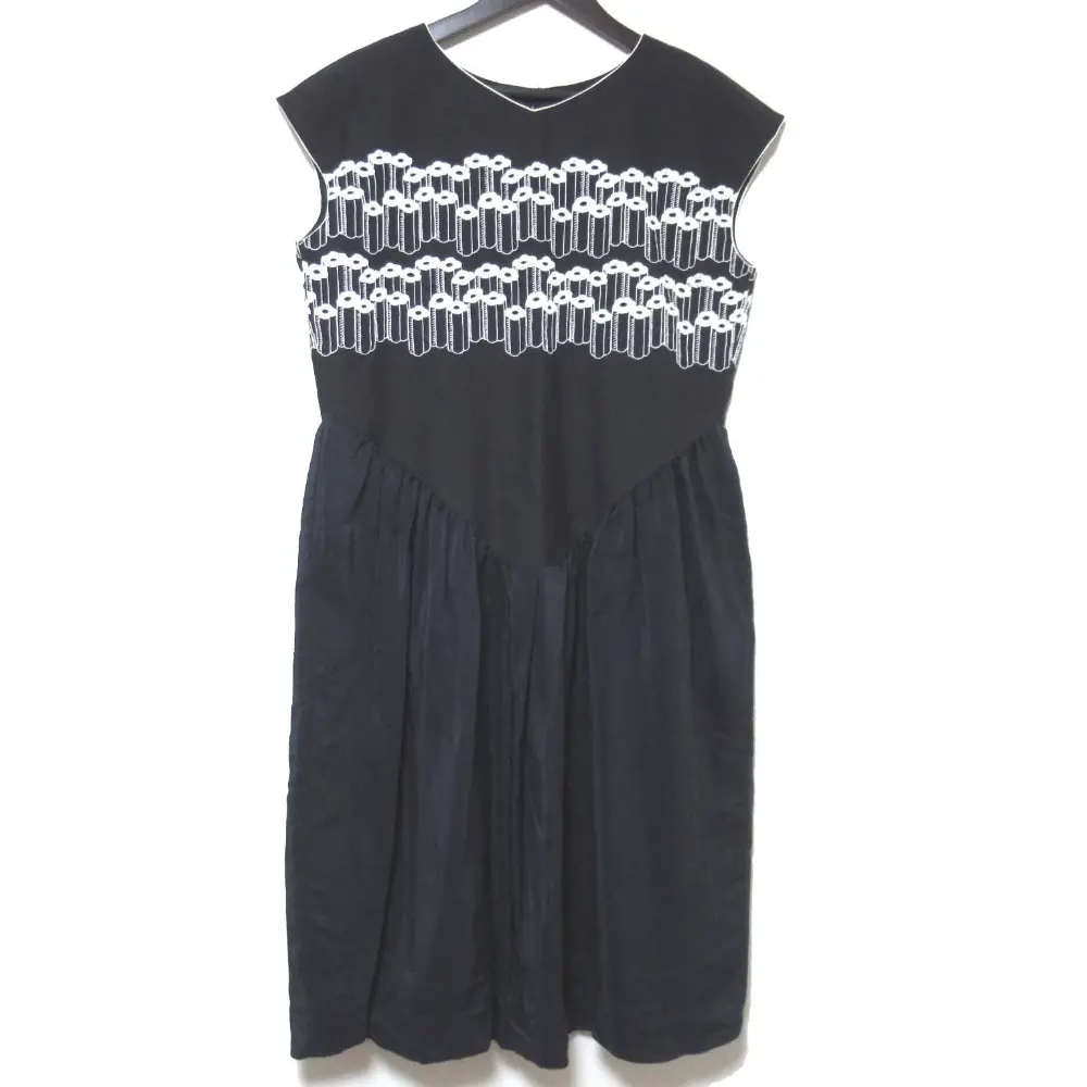 mina perhonen ミナペルホネン flower step フラワーエンブロイダリー バルーンヘム フレンチスリーブ ワンピース ys3708 38 ネイビー