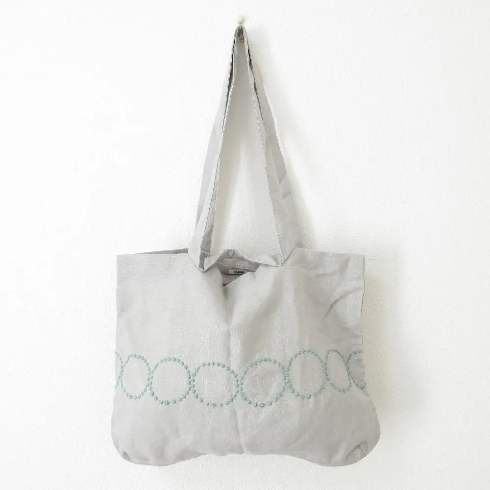 mina perhonen ミナペルホネン tambourine タンバリン リネン100％ 刺繍 2WAY トートバッグ ハンドバッグ us9810 グレー