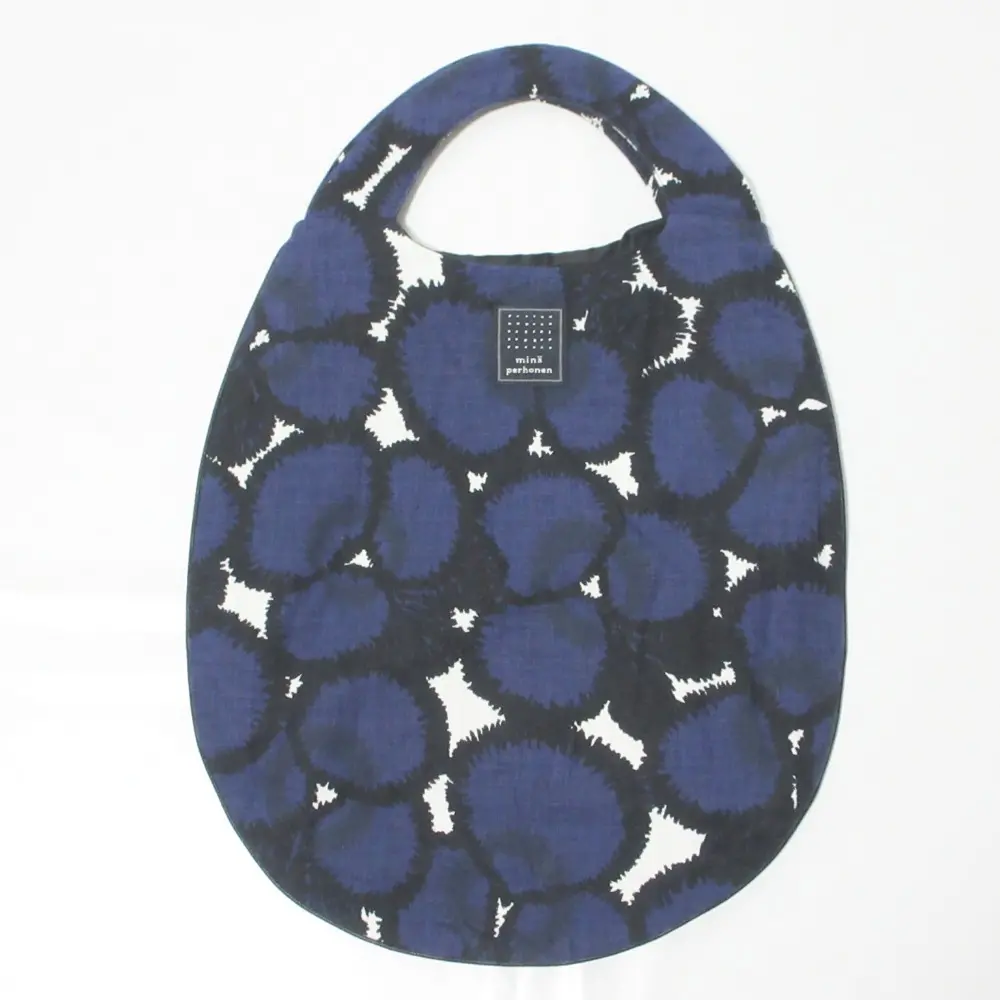 mina perhonen ミナペルホネン sumile すみれ 総柄 プリント リネン100％ エッグバッグ ハンドバッグ ネイビー系