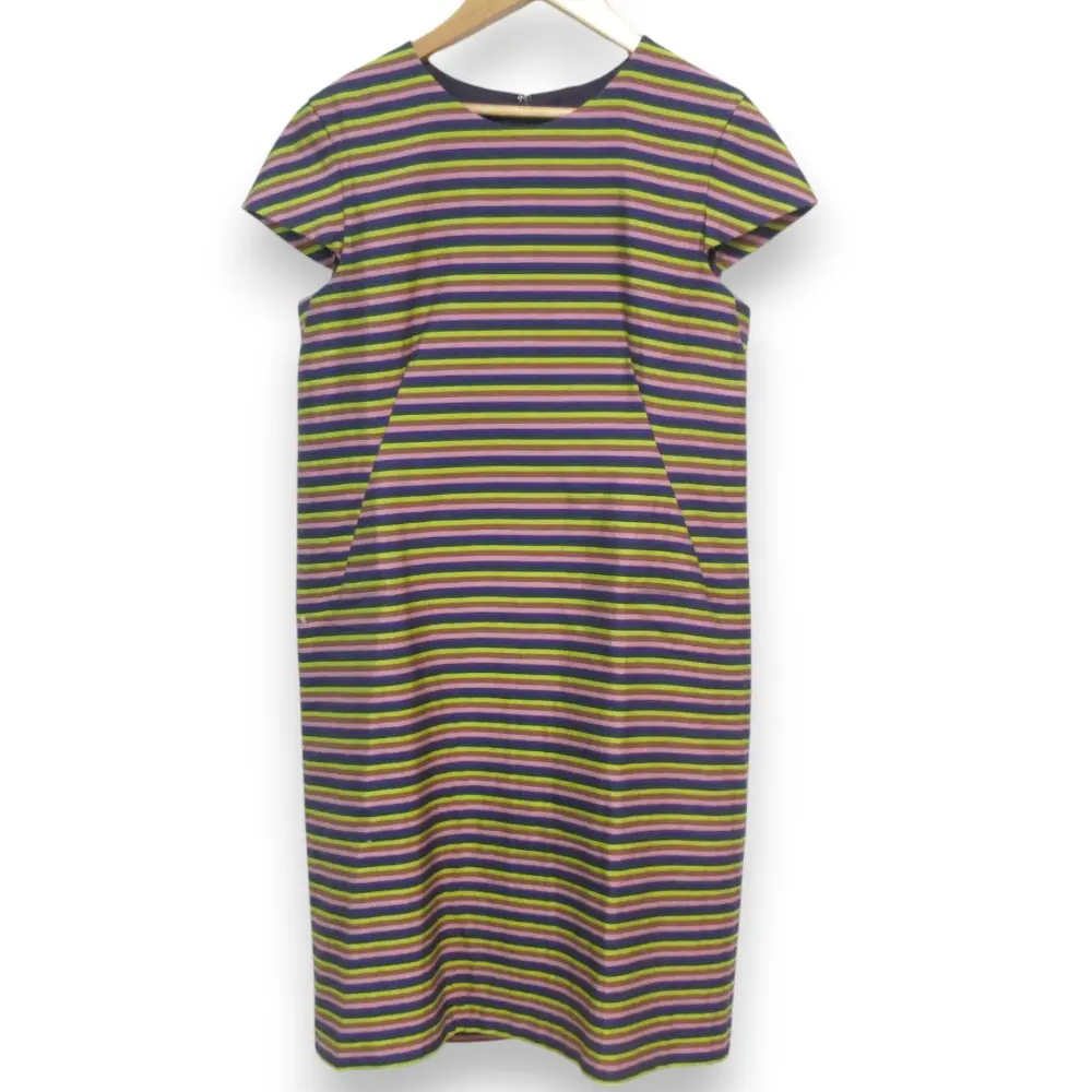 mina perhonen ミナペルホネン wavelet シルクブレンド ボーダー柄 キャップスリーブ ミモレ丈ワンピース 36 マルチカラー