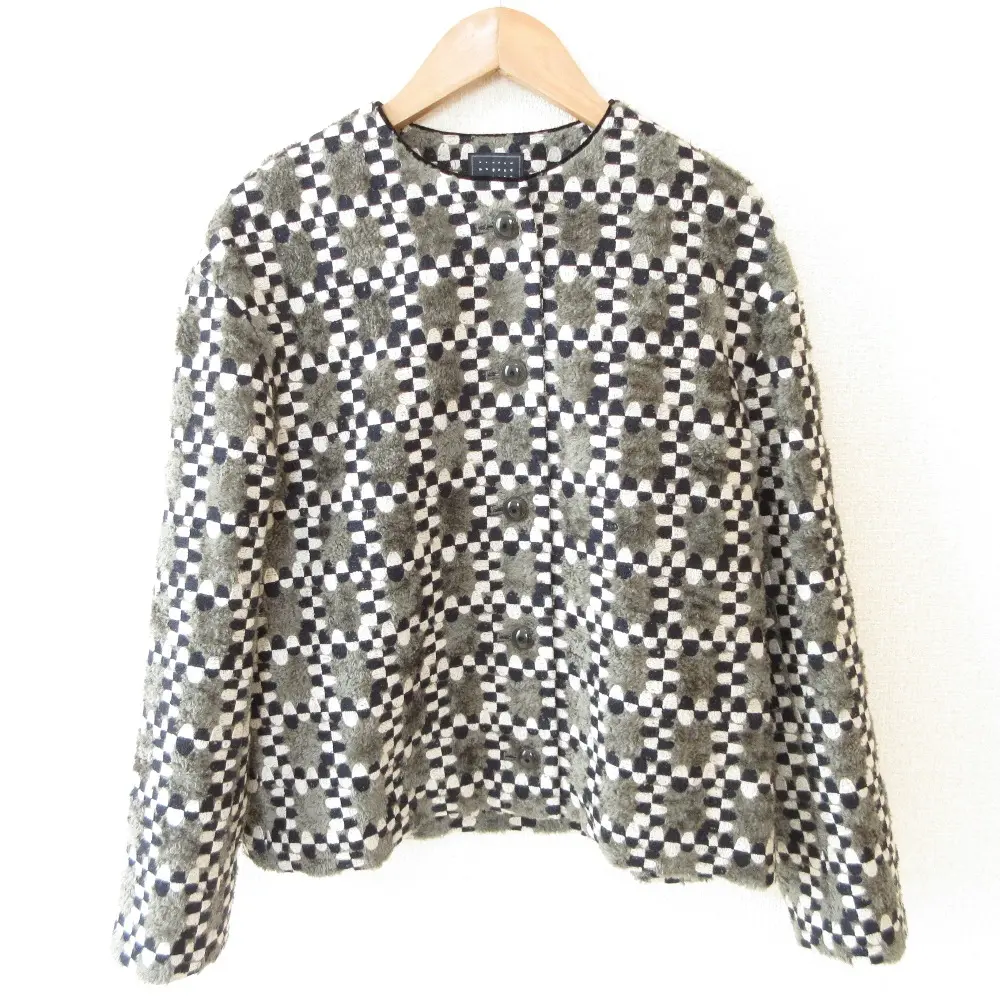 20AW mina perhonen ミナペルホネン kapseli ベルベット×シルク刺繍 ノーカラージャケット ya2339 36サイズ マルチカラー