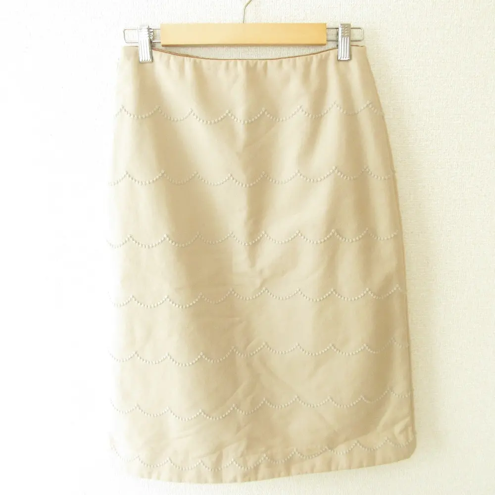 mina perhonen ミナペルホネン frill wave ウール コットン ひざ丈 スカート 38 ベージュ