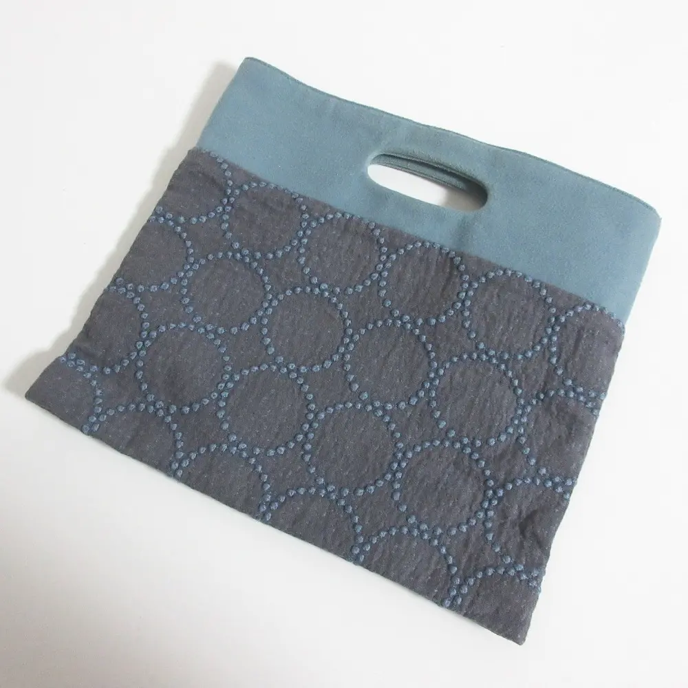 mina perhonen ミナペルホネン tambourine タンバリン 刺繍 フラッグバッグ ハンドバッグ us9641 ブルー×グレー