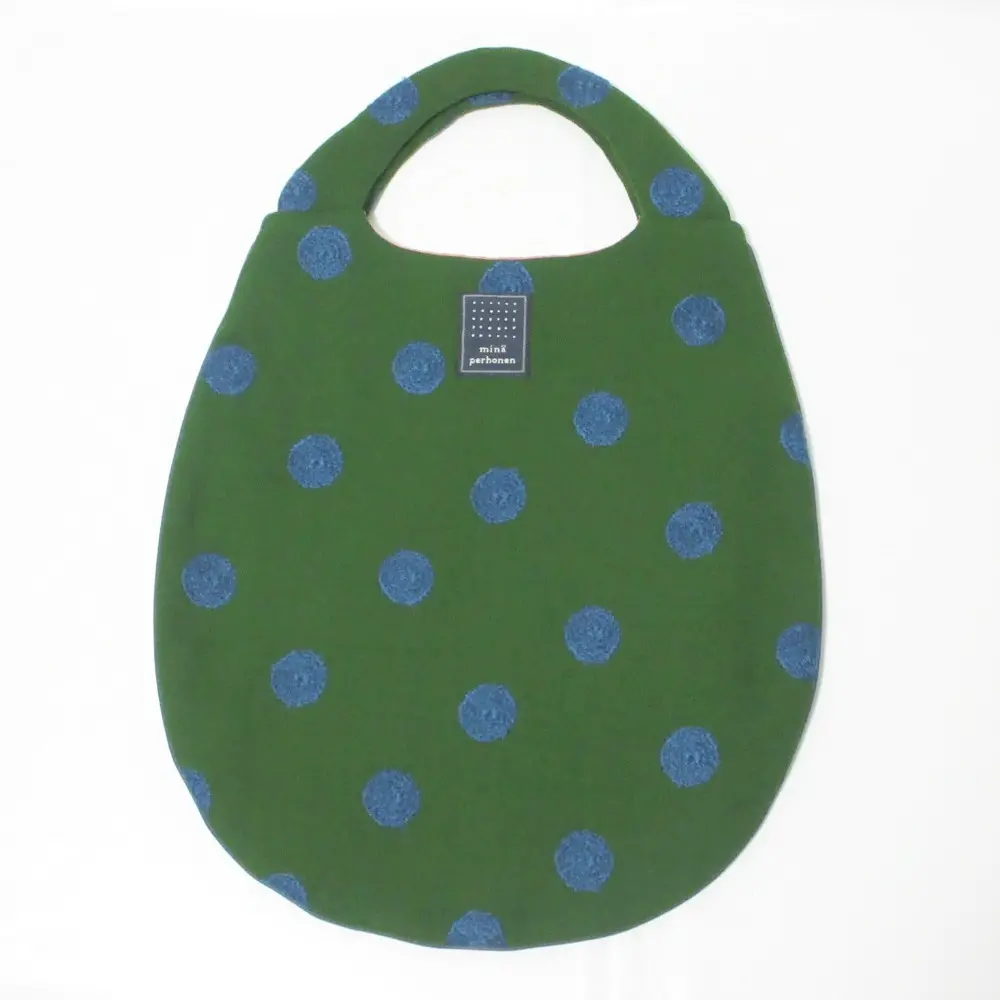 mina perhonen ミナペルホネン vapor ベイパー ドット柄 刺繍 エッグバッグ ハンドバッグ グリーン×ブルー
