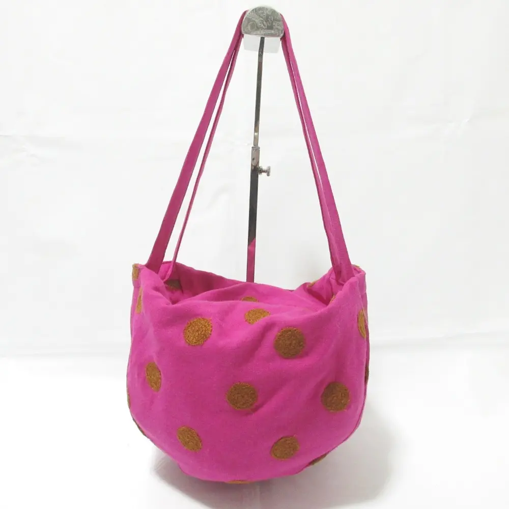 mina perhonen ミナペルホネン vapor ベイパー ドット柄 刺繍 トートバッグ セミショルダーバッグ ピンク×ブラウン